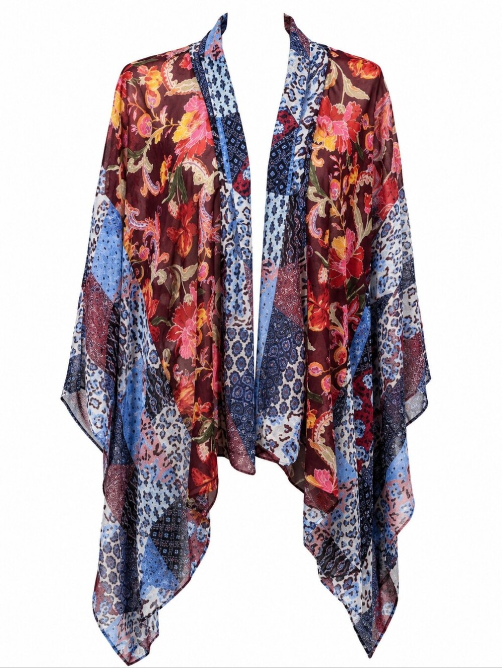 NWOT Maronie Floral Patchwork Kimono Ruana Open Front Boho One Size